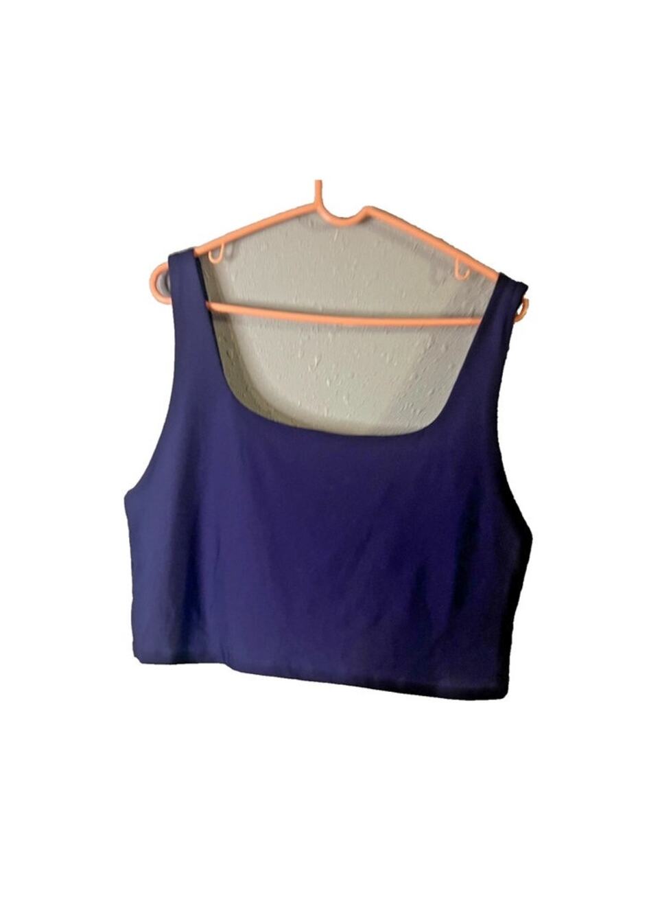 Fabletics 3X Womens Navy Blue Crop Top Workout Top built in sports bra Workout